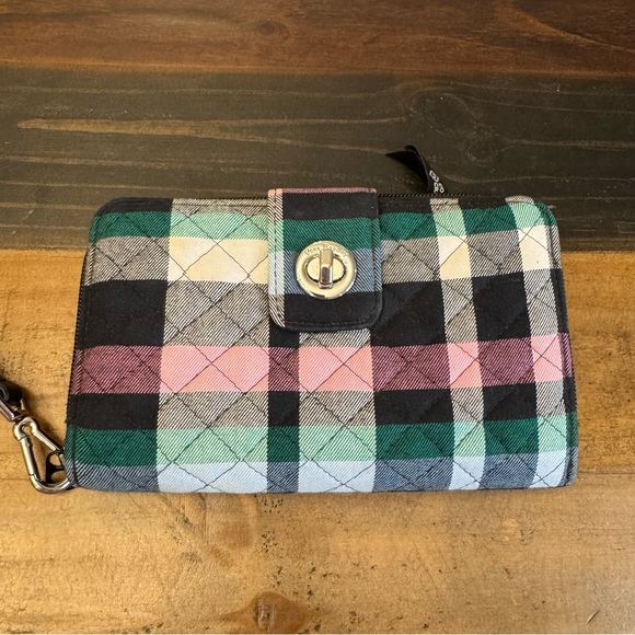 Vera Bradley Ribbons Plaid RFID Turnlock Wallet - Picture 1 of 10